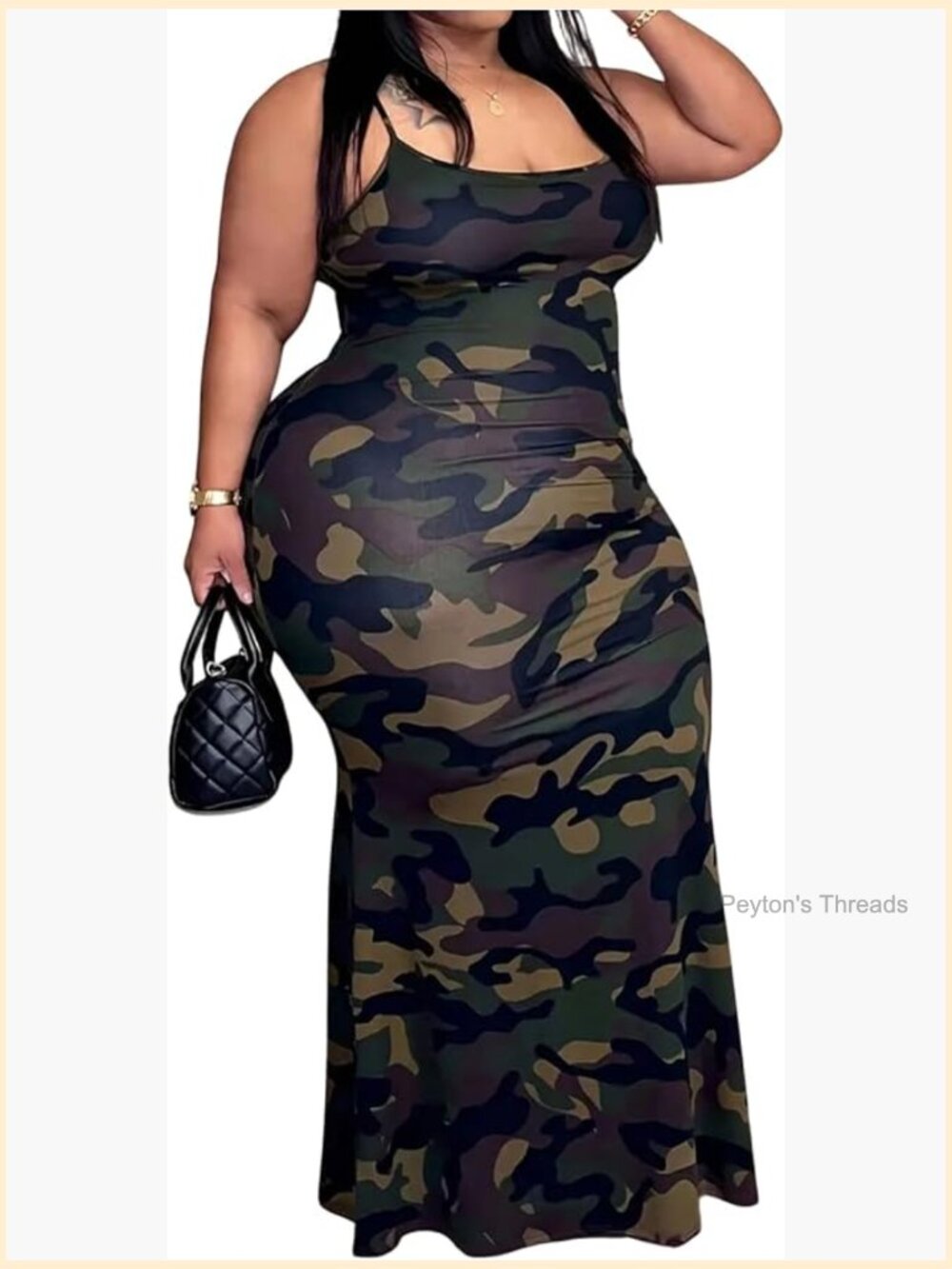 Plus Size Camo Bodycon Spaghetti Strap Fishtail Maxi Dress Club Night Out